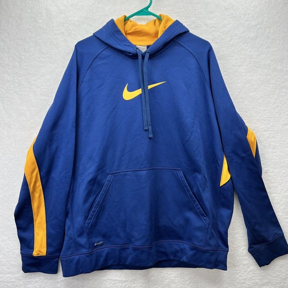 NIKE THERMA FIT Hoodie XL Pullover Sweatshirt Shirt Blue / Yellow - Picture 1 of 7
